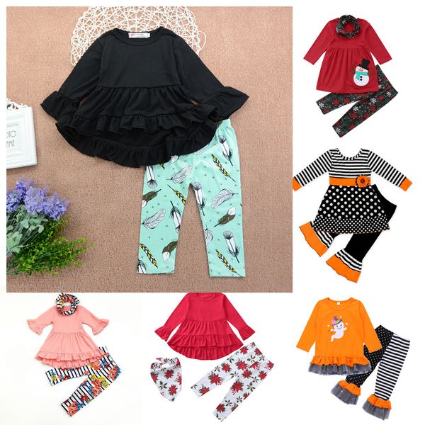 

baby girls ruffle suit 12 colors toddler girls striped flare sleeve suit kids casual girls floral flare pants teenager casual outfits 06, White