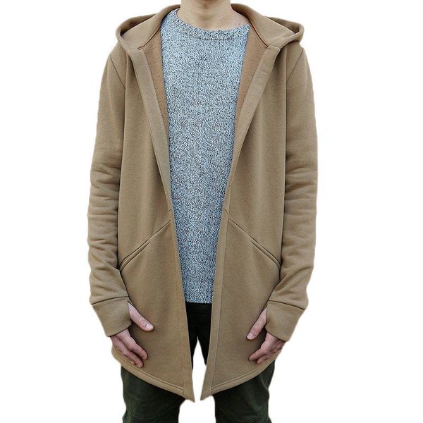 

2019 new autumn thick coat medium long sections windproof coat slim fit business youth solid casual warm trench coats, Tan;black