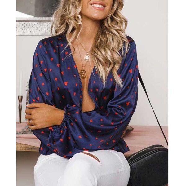 

boho inspired deep v-neck blouse 2019 long sleeves ruffled hem elastic waist relaxed fit women casual chic shirt female, White