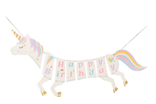 2020 Unicorn Paper Flag Happy Birthday Banner Wedding Cartoon Flag