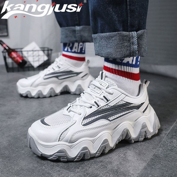 

designer men's new trend sports shoes men's increased orgasm shoes wild hong kong style ins old shoes reflective, Black;white
