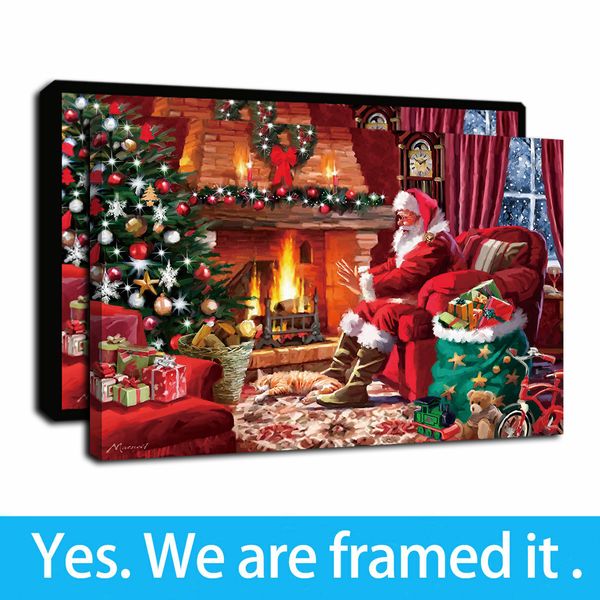 Подставил Картина Рождество Санта Клаус Картины маслом Печать на холсте стены искусства Живопись Картина Плакат для домашнего декора - готовы повесить
