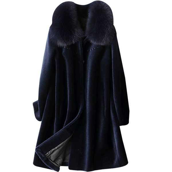

women's jacket winter fur collar 100% wool coat female korean long jackets plus size chaquetas mujer xesd1812 lxr40, Black