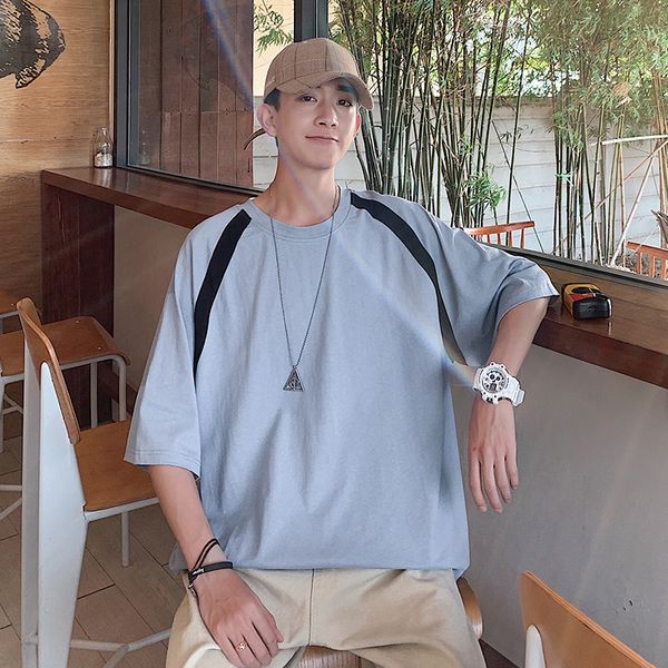 

2020 summer new youth popular color insert five-point sleeve t-shirt fashion casual wild loose large size pullover s-5xl, White;black