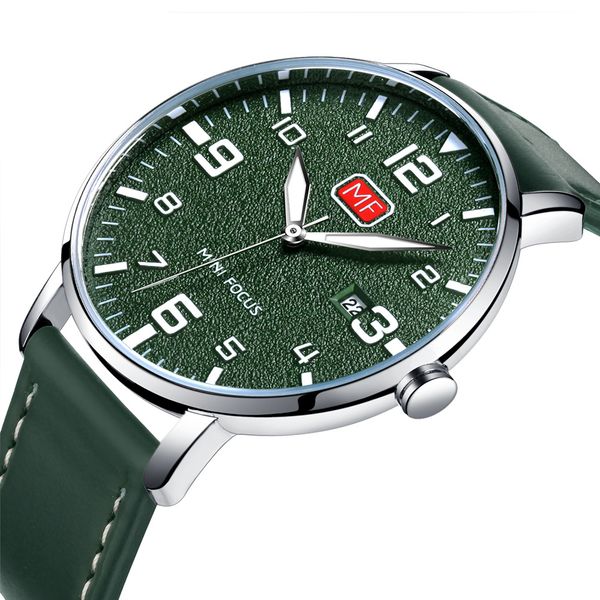 

2019 военные повседневные кварцевые часы мужской кожаный ремешок зеленый циферблат дата календарь дизайн водонепроницаемые наручные часы, Slivery;brown