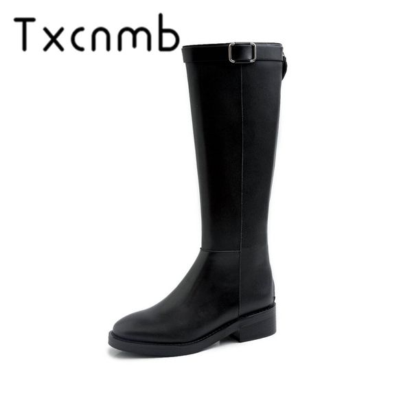 

txcnmb 2019 boots women knee high boots for women winter genuine leather high heel shoes woman size 40, Black