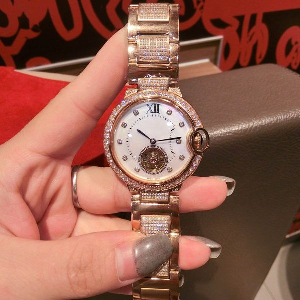 

wristwatches women watch automatic movement 36mm 316l stainless steel band crystal waterproof, Slivery;brown