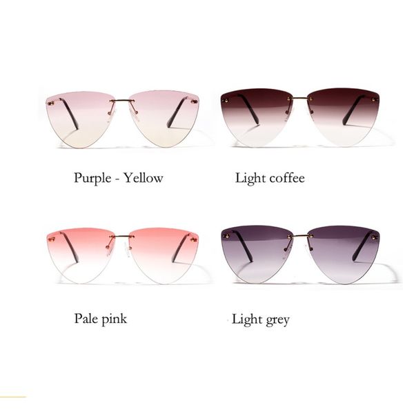 

gafas de sol fashion frameless cat eye frameless sun glasses women transparent color lens section sunglasses glasses, White;black
