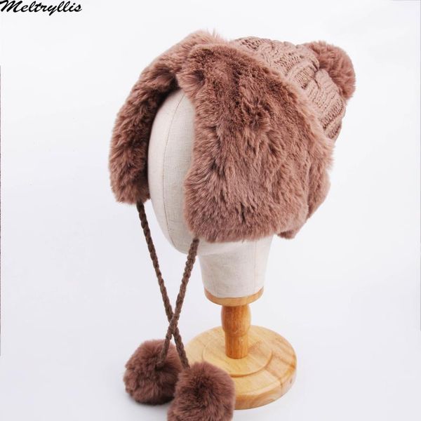

meltryllis]winter women's hat for women beanie knitted hats cute warm hedging cap girl fur pompon casual outdoor caps