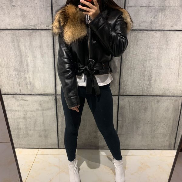 

замши кожаной куртки женщины барашек кожаной куртки, Black