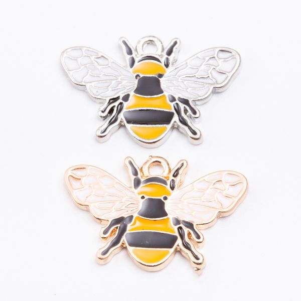 

10pcs 17*26mm gold tone enamel color bee bug charms metal alloy wasp hornet pendants for bracelet necklace earring diy jewelry, Bronze;silver