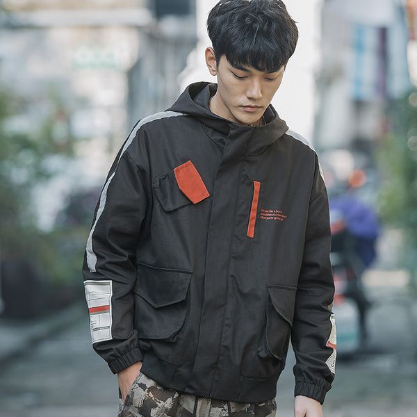 

tide brand tooling jacket men male autumn spring new korean version of the trend handsome reflective large size baseball uniform, Black;brown