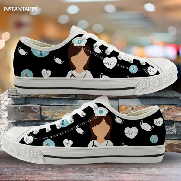 

instantarts nursing heath care pattern women shoe casual spring summer breathable low canvas shoes lightweight sneaker, Black