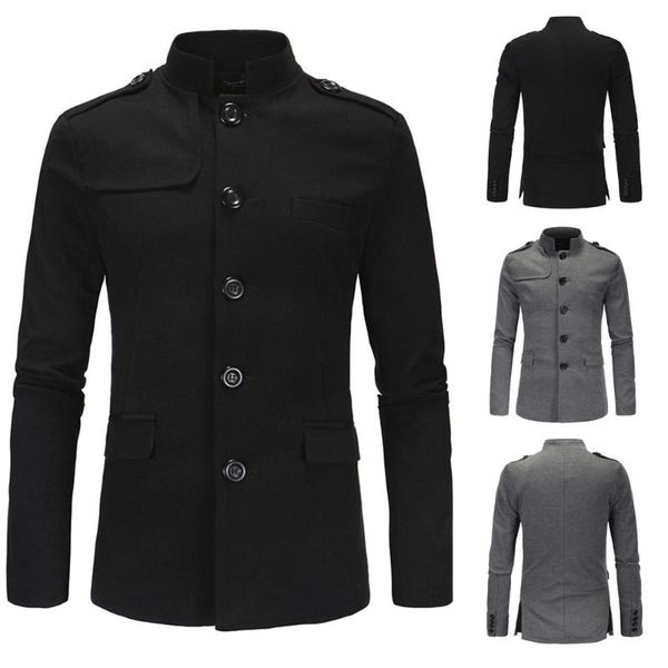 

2019 new brand coat men british style spring and autumn pea coat single-breasted slim men windbreaker windbreaker 2 colors, Black;brown