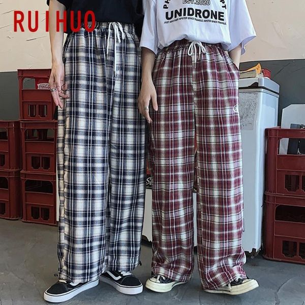 

ruihuo 2020 loose plaid harem pants men trousers joggers casual pants men sweatpants hip hop streetwear male plus size m-2xl, Black