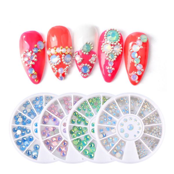 

nail art decorations mixed size ss3-ss34 blue/green/pink/white opal 3d crystal nails rhinestone flatback glass decoration, Silver;gold