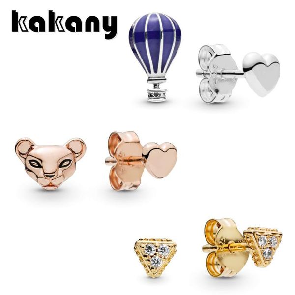 

high-quality s925 sterling silver lion princess and heart-shaped earrings air balloon sparkling triangle earrings, Golden;silver