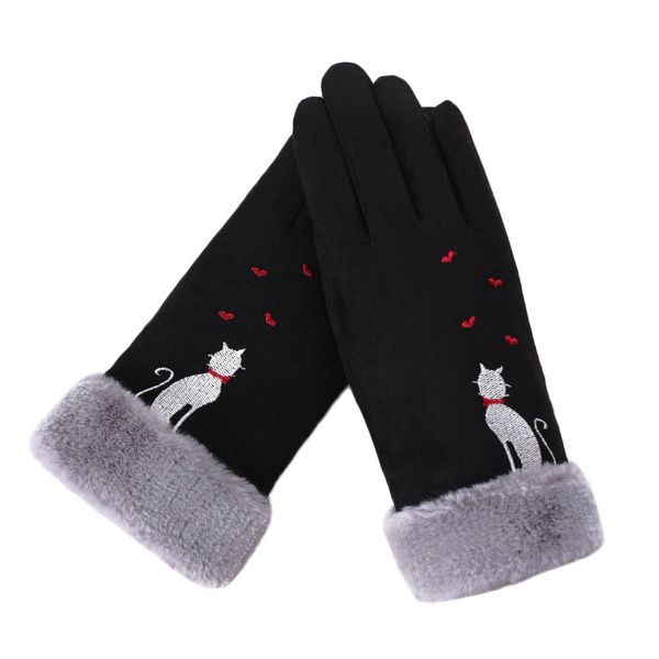 

40 hand gloves winter lovely cat heart embroidered women autumn winter warm mittens female mitts full finger gloves luvas, Blue;gray