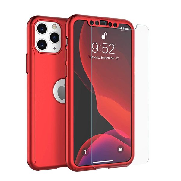 

3 in 1 shockproof 360 full body coverage protection hard slim matte hybrid case with tempered glass screen protector for iphone 11 series