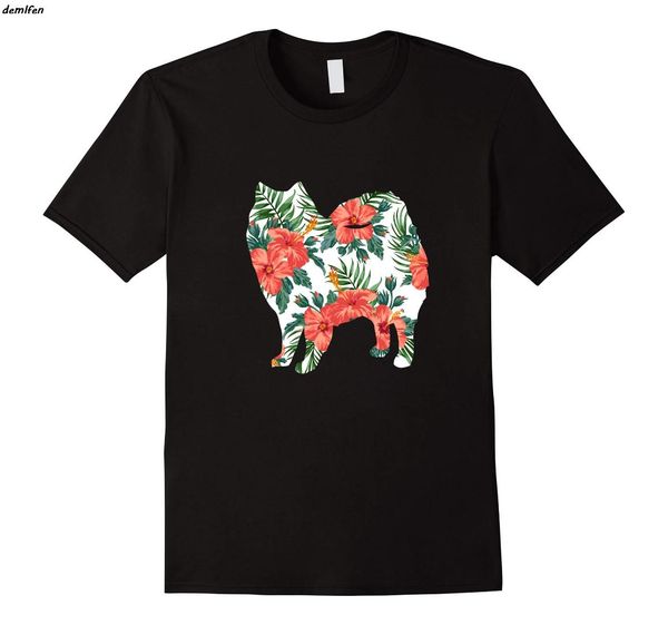 

american eskimo aloha dog silhouette t-shirt harajuku streetwear men short sleeve o-neck cotton shirt summer tees, White;black