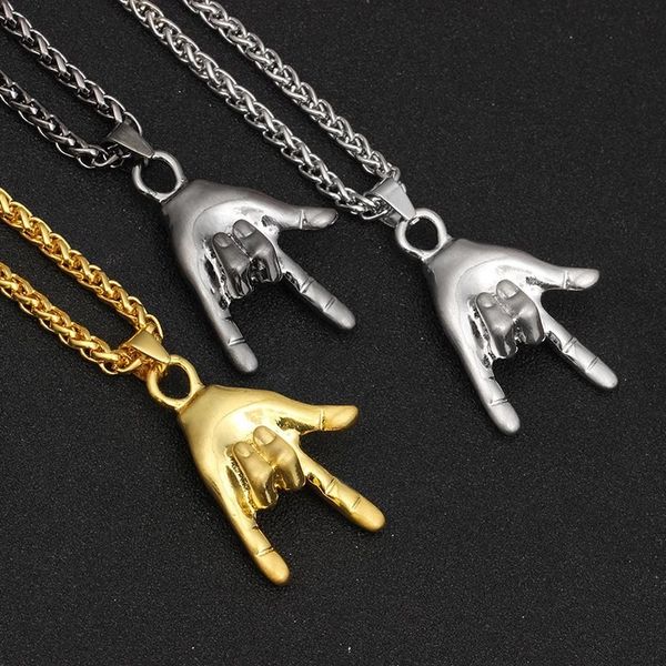 

personalized metal alloy rock gesture pendants necklaces women men hip hop jewelry fashion gun black silver gold chain necklace