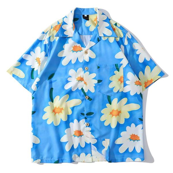 

mens flowers printed hawaii beach shirts harajuku streetwear 2020 summer short sleeve blouse hip hop shirts male, White;black