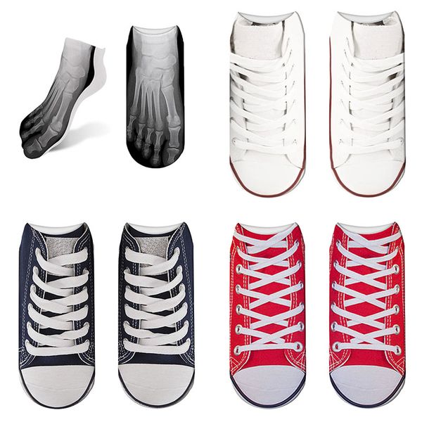 

aprilgrass brand fashion carton canvas shoes 3d printed skeleton cotton socks skull foot low cut ankle funny socks for women 5zjq-zws27, Black;white