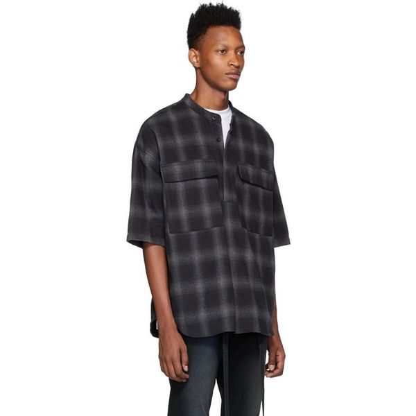 

shirt women autumn fashion god half button fear plaid 6th of cotton men 2020 spring fog short sleeve casual shirt nlrek, Black