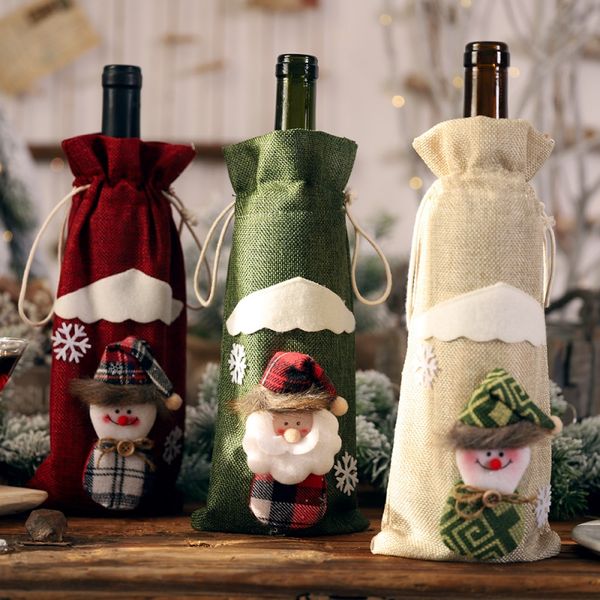 

christmas drawstring decorative wine bottle cover bags navidad santa claus/snowman dining table home party decoration