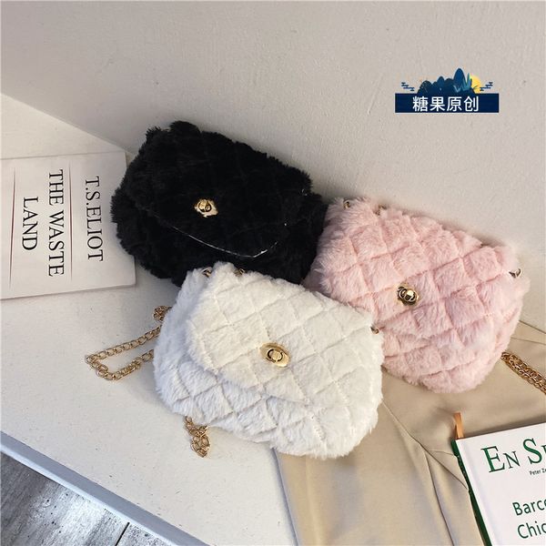 

fund baby small bag women 2020 winter all-match oblique tide satchel diamond lattice chain package