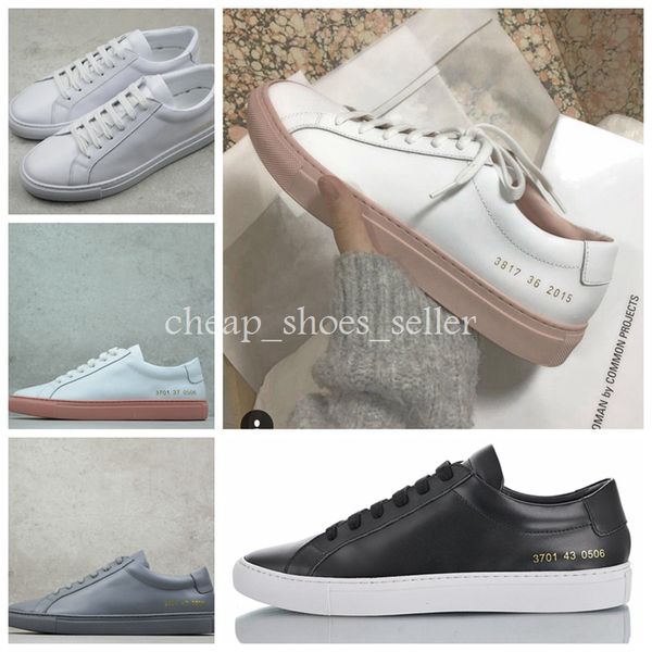 

2019 common projects by women black white trainers low shoes men women genuine leather casual shoes woman sport flats chaussure femme homme, White;red