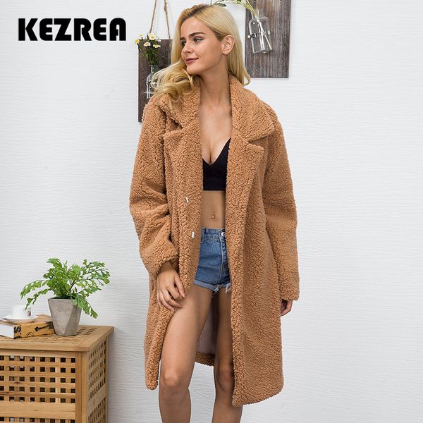 

kezrea women parkas coat winter fluffy shaggy casual long coat fashion thick warm jacket black beige plus size 3xl outwear pele