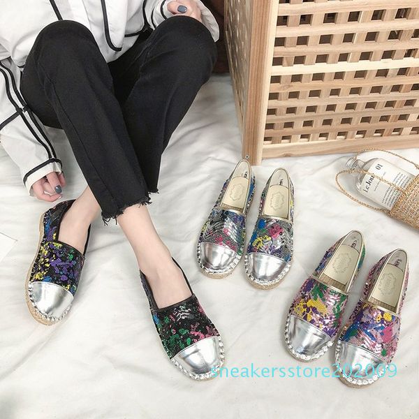 

women casual canvas shoes cartoon linen girl espadrille fisherman shoes ladies flats plimsolls loafers driving sequins s09, Black