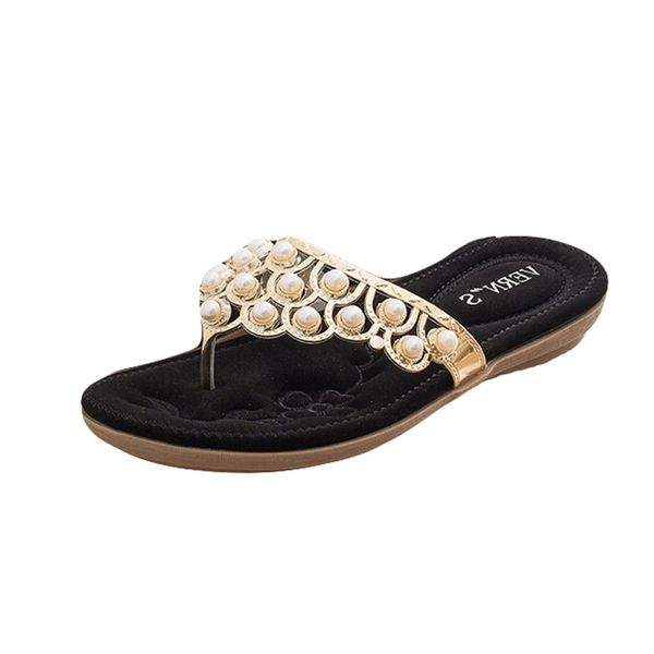 

sagace women slippers summer bohemia bling crystal flat flip-flop beach shoes korean version fashion open toe sandals apr25, Black