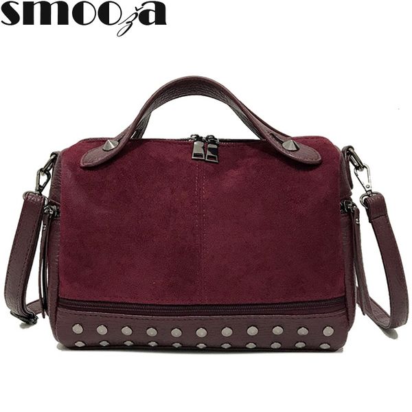 

smooza new arrival nubuck pu leather handbags for women casual female shoulder bag crossbody bag ladies large rivet messenger sh190710