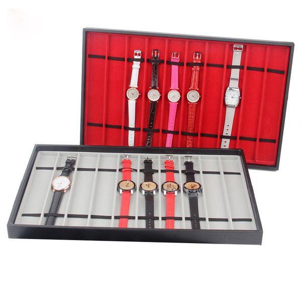 

10 slots/grids watch display tray jewelry showing shelf pu flocking wristes holder box necklace bracelet organizer gray/red, Black;blue