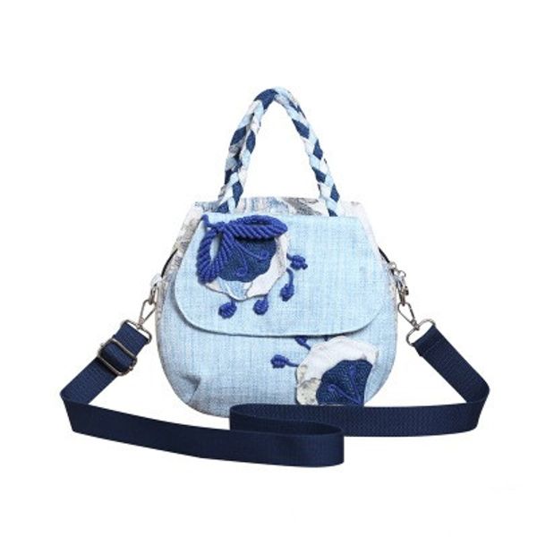 

fashion national string appliques women shopping handbagsnice floral embossing lady shoulder bags new multi-use canvas carrier