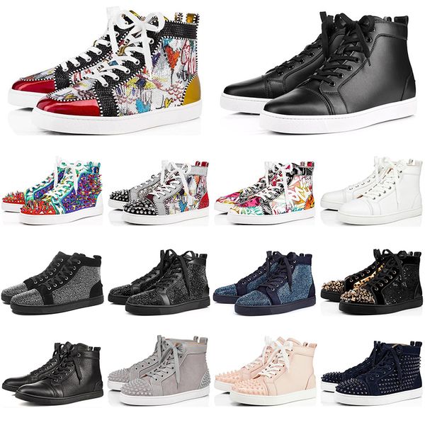 

new vintage designer graffiti flat red bottoms men women genuine leather low cut party studded spikes platform sneaker casual shoes, Black