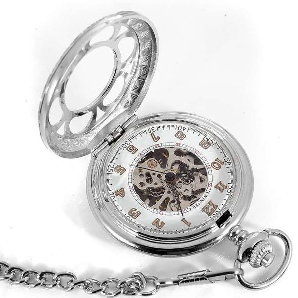 

2018 fashion 0306 mechanical pocket watch flip cover vintage pocket watch men's mechanical watch alloy material, Slivery;golden