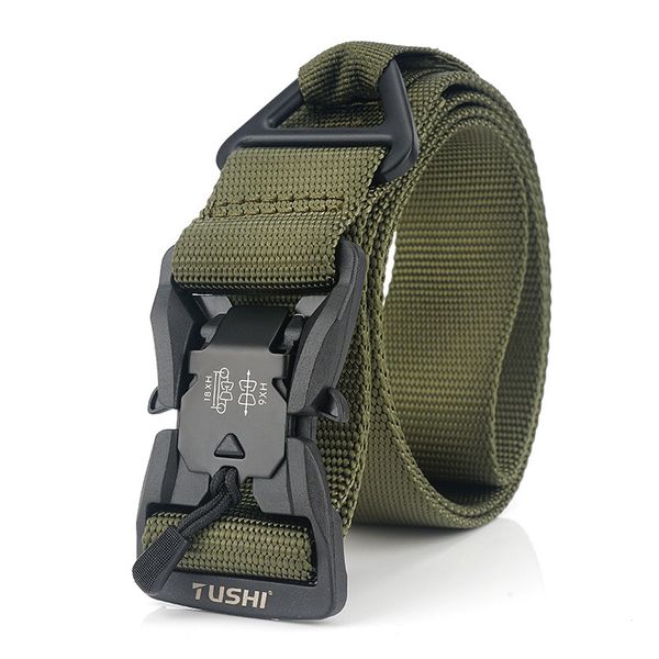 

125cm nylon belts men magnetic airsoft tactical belt army combat heavy duty quick release molle system waistbands, Black;green