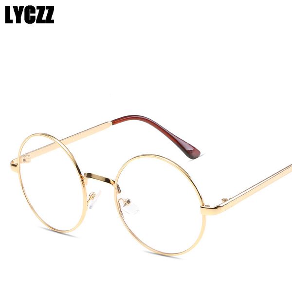 

lyczz new clear glasses flat mirror optical frame glasses men round prescription eyewear myopia retro metal eyeglasses oculos th, Black