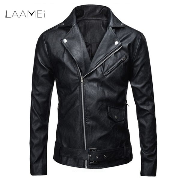 

laamei brand new men slim leather jacket male large size casual motorcycle jacket black spring autumn coat hoome jackets