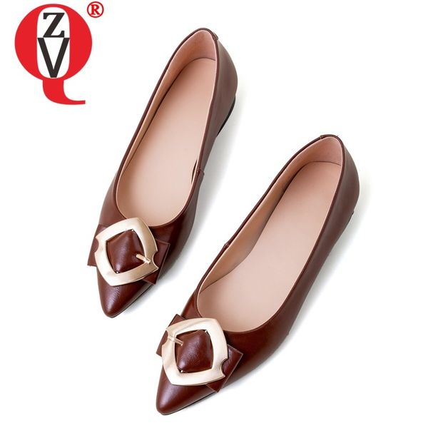 

zvq spring fashion women flats outside handmade genuine leather pointed toe metal decoration women shoes drop shipping, Black