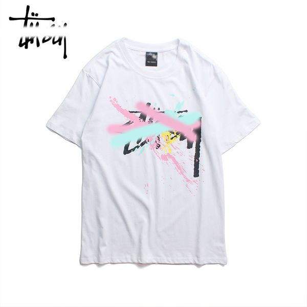 

европейская американская уличная мода stussys trend пары мужчины и женщины свободные печатные футболки хлопок круглый вырез короткий рукав в, White;black