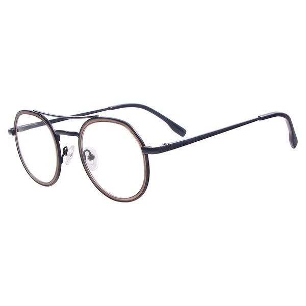 Atacado-Homens Mulheres Rodada Óculos vintage Full Metal Rim Espetáculos duplos com Dobradiça Primavera Para lentes de prescrição