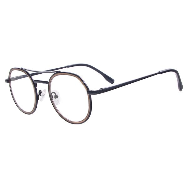 

wholesale-men women round vintage eyeglasses metal full rim double spectacles with spring hinge for prescription lenses, Black