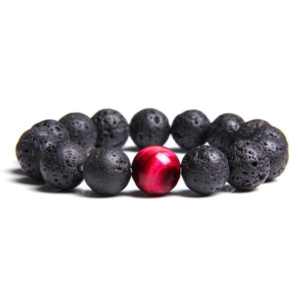 

12 mm natural black lava stone beads bracelets for men fashion trend pink tiger eye stone charm bracelet women vintage jewelry
