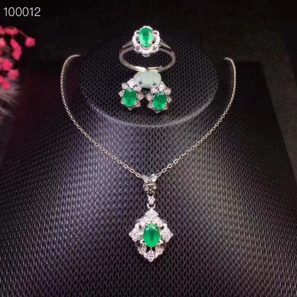 

natural and real emerald jewelry set natural real emerald 925 sterling silver 1pc pendant,1pc ring ,2pcs earring, Black