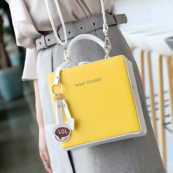 

korean printing letter pu leather box bag handle women handbag casual shoulder messenger bag cross body lady handbag