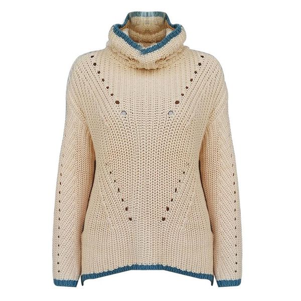 

womens knit sweater fashion color collision hollow pile collar short and long easy lazy wind knit sweater women, Black